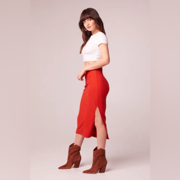 NWT Band Of The Free RENEE RUST RIBBED PENCIL SKIRT Bohemian Side Slit MIDI - Picture 3 of 5